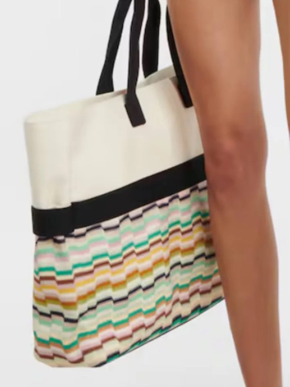 Missoni Cream Tote with Multicolor Chevron Stripes